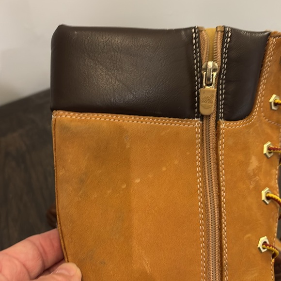 Timberland tall buckskin boots, wheat color, dark brown top, side zip, size 6 - Picture 10 of 10